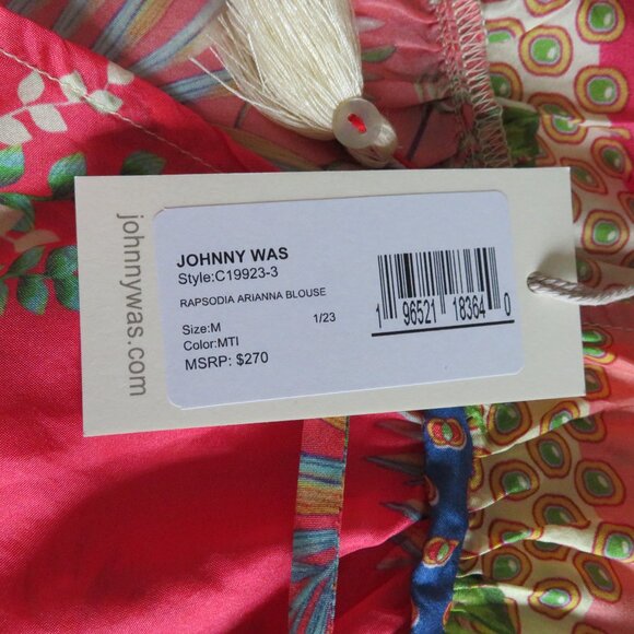 🎉⭐️HP⭐️🎉Johnny Was, Rapsodia Arianna Silk Blouse (Tie Neck) Size M, NWT - Picture 10 of 13